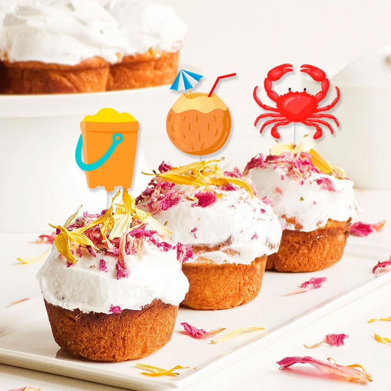 カップケーキピック Amazon.co.jp: tiecawk 48ピース サマーカップケーキトッパー ビーチ